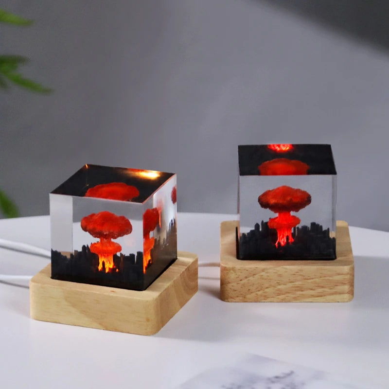 DIY Handmade Resin Explosion Mushroom Cloud Night Light Decoration Qme