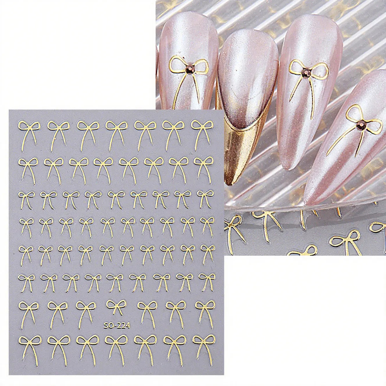 8pcs Mixed Color Bow Nail Art Stickers 3D Cute Red Black Pink Bowknot Nail Charms Foils Gold Laser Effect Bow Manicure Decor Qme