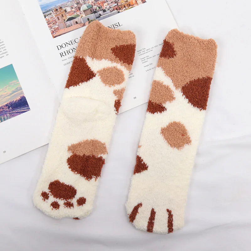 Kawaii Cartoon Socks Women Cute 3d Dog Cat Paw Pattern Female Warm Qme A-3 EU35-41