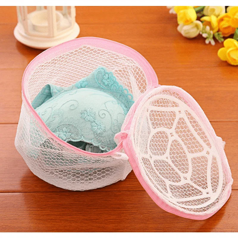 Laundry Bra Washing Bag - Mesh Design, Foldable Oval, with Pink Zipper Closure, Exquisite Storage Bag, Suitable for Travel, Qme
