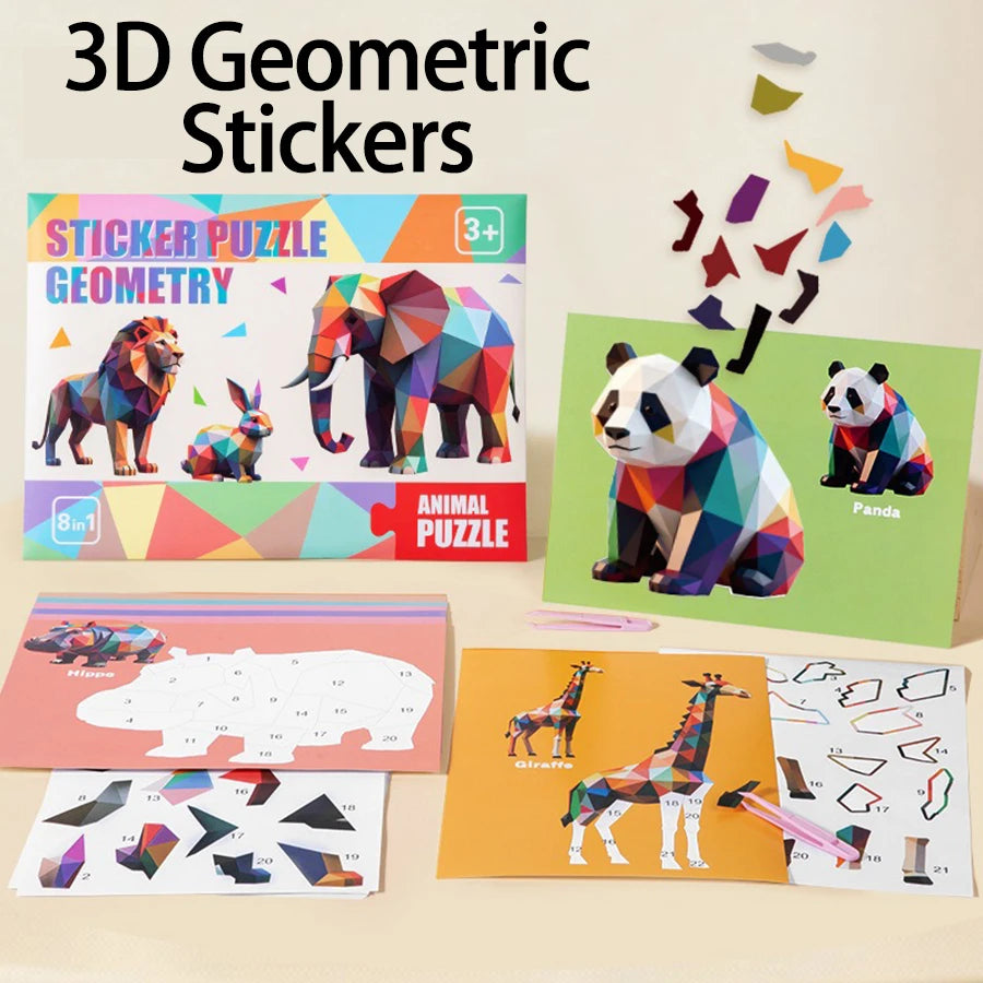 3D Puzzle Stickers DIY Craft Kits Animal Collage 5 Themes Back-to-School Gift Creative Educational 9-PCS Kit with Clips Qme