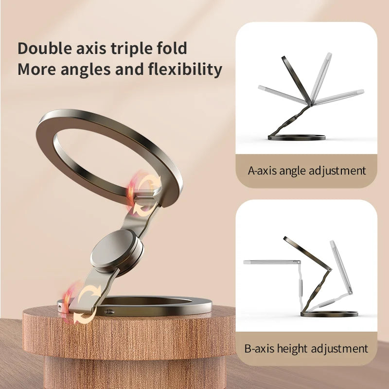 Foldable Double-Sided Mobile Phone Holder for iPhone 17 16 15 14 13 Portable 360° Rotation Stand with Strong Magnet Finger Grip Qme