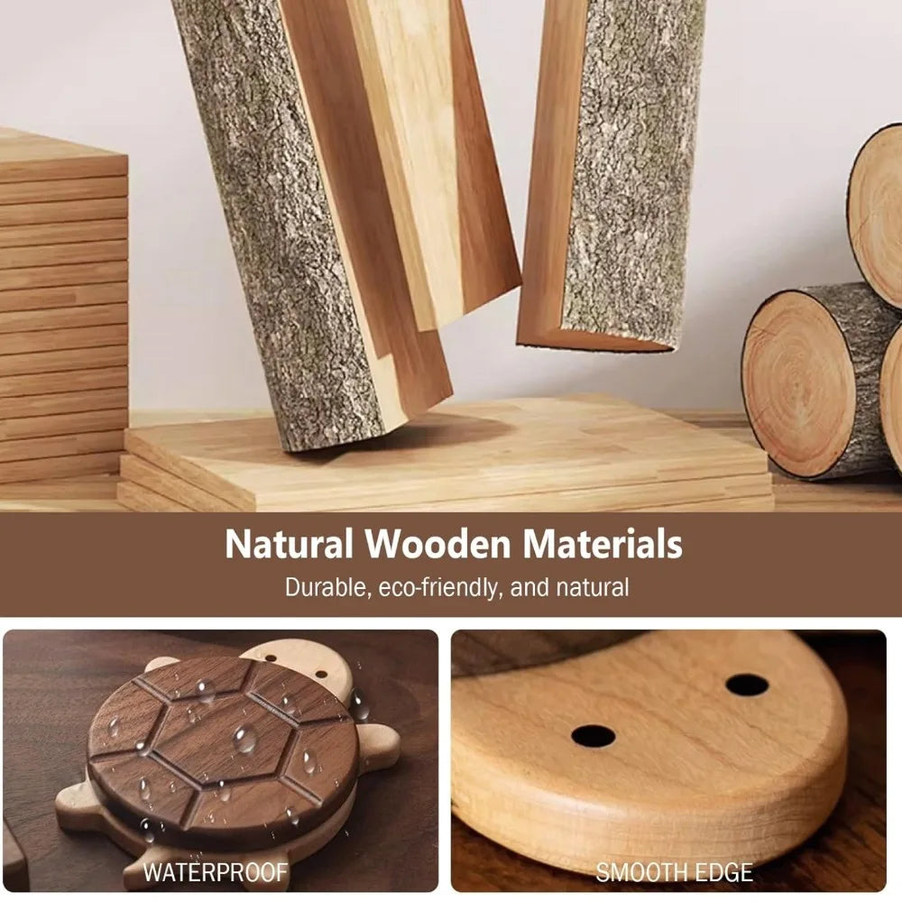 Solid Wood Turtle Insulation Mat Creative and Cute Kettle Tea Coasters Table Heat-Resistant Drink Holder for Home Decor Kitchen Qme