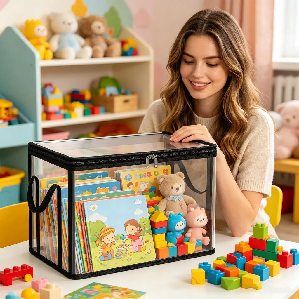 Clear Plastic Book Storage Box Heavy Duty Boxes Lids Collapsible Qme