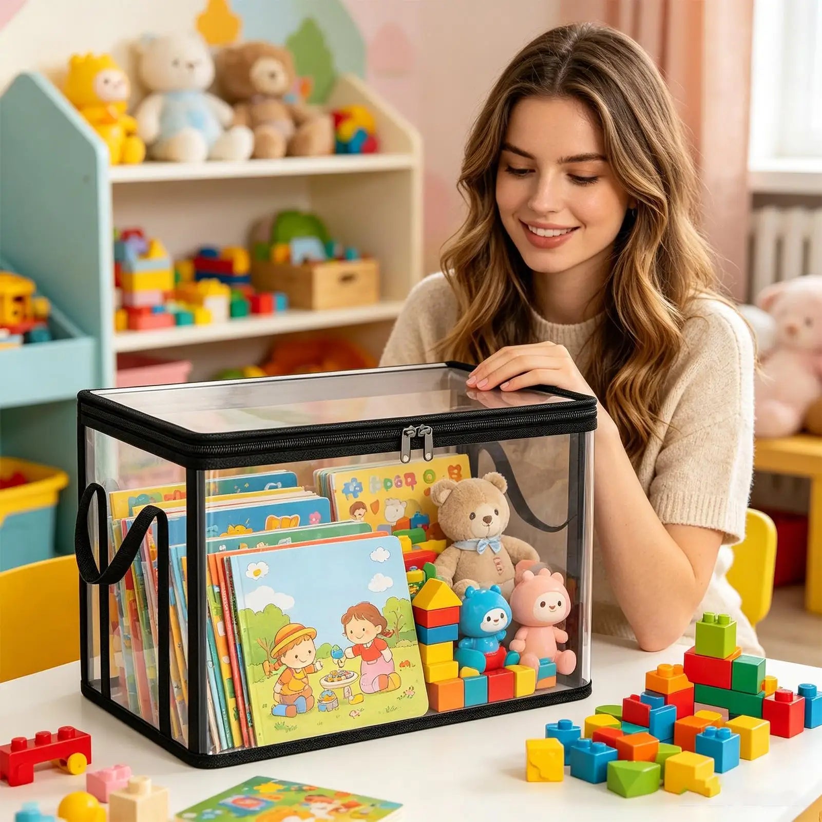 Clear Plastic Book Storage Box Heavy Duty Boxes Lids Collapsible Qme