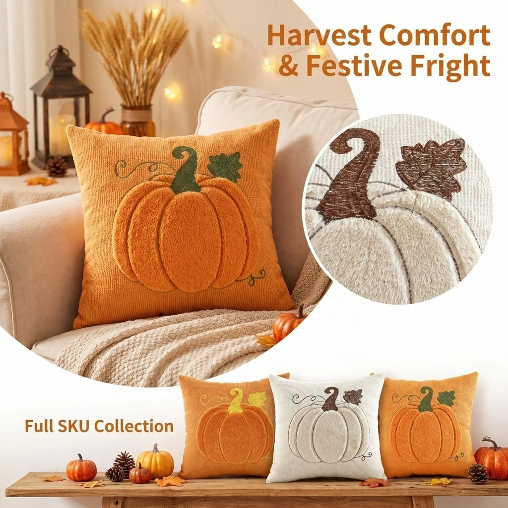 45x45cm Leaf Pumpkin Quilted Soft Pillowcase Halloween Party Home Living Room Sofa Decoration Cushion Cover Qme