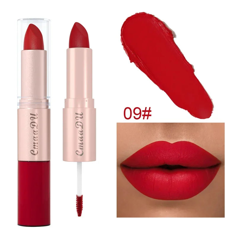 2 In 1 Double-ended Lipstick Lip Liner Pen Matte Pigment Non-stick Cup Skin Color 24H Lasting Waterproof Makeup Beauty Cosmetics Qme 09