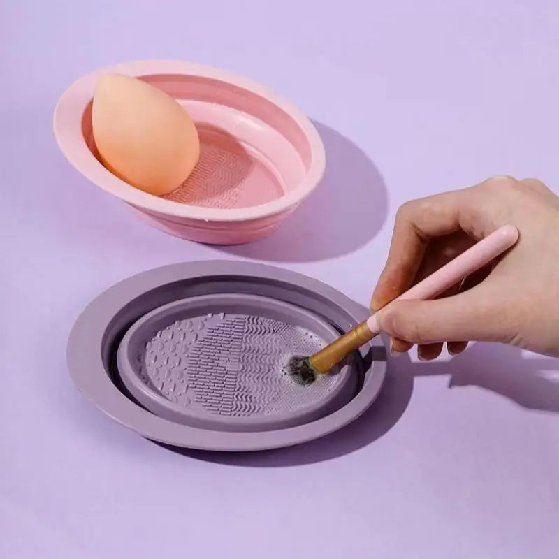 Folding Powder Puff Cleaning Bowl Eyeshadow Brushes Wash Clean Mat Qme