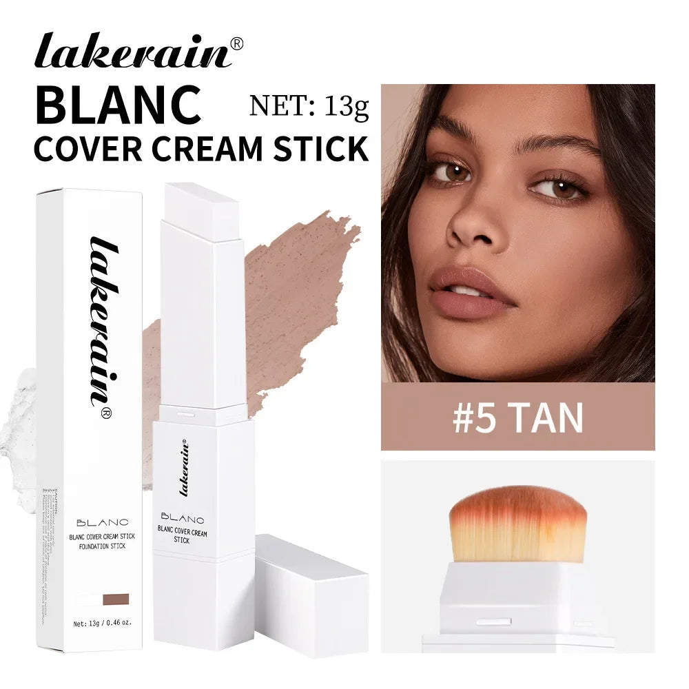 Dual-Ended White Color Changing Foundation Stick With Brush Makeup Smoothly Blending Moisturizing Brightening For All Skin Type Qme 05 Tan