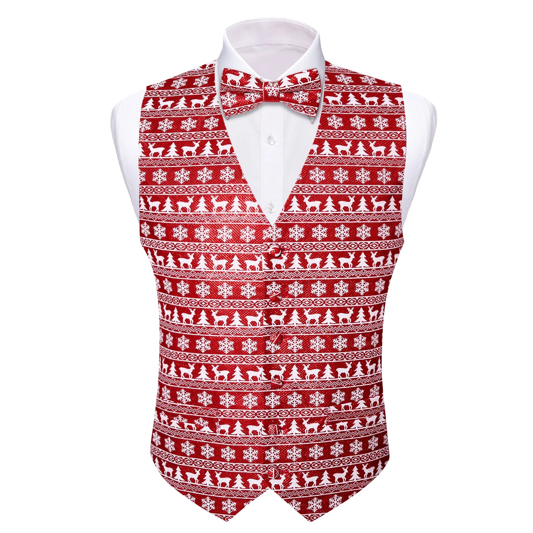 Christmas Colorful Vest Bow Tie Pocket Square Cufflinks Set 4 Pieces Xmas Wedding Party Suit Accessories Gifts for Dad Boyfriend Qme MJTZ2056 XXXL