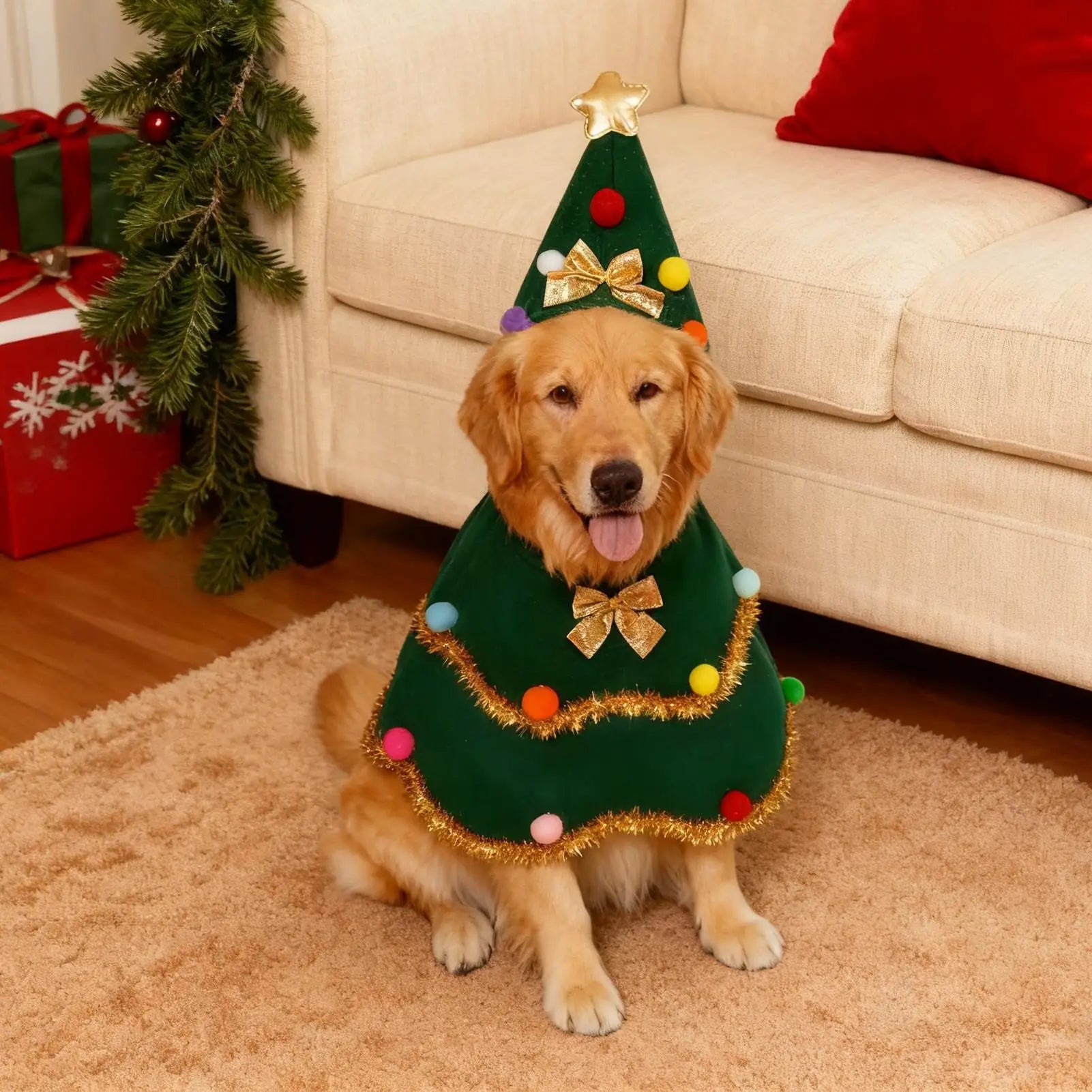 Puppy Christmas Outfit Tree Pet Funny Costumes Party Gathering Qme