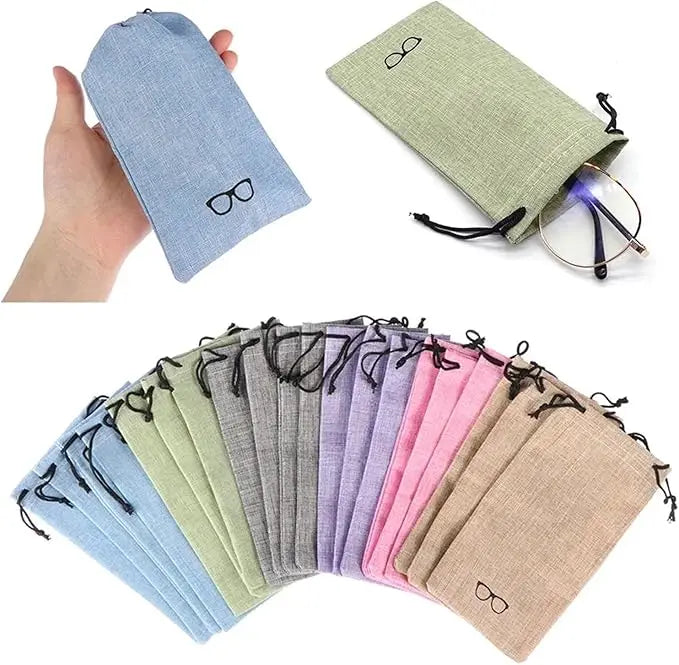 Drawstring Eyeglass Bag 10Pcs Linen Eyewear Bags - Soft Cloth, Drawstring, Portable Qme