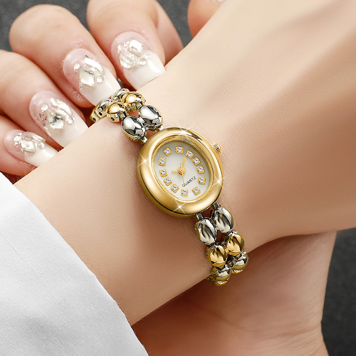 Moda strass feminino relógio de quartzo elegante pulseira relógio de pulso para senhoras reloj mujer (sem caixa) Qme