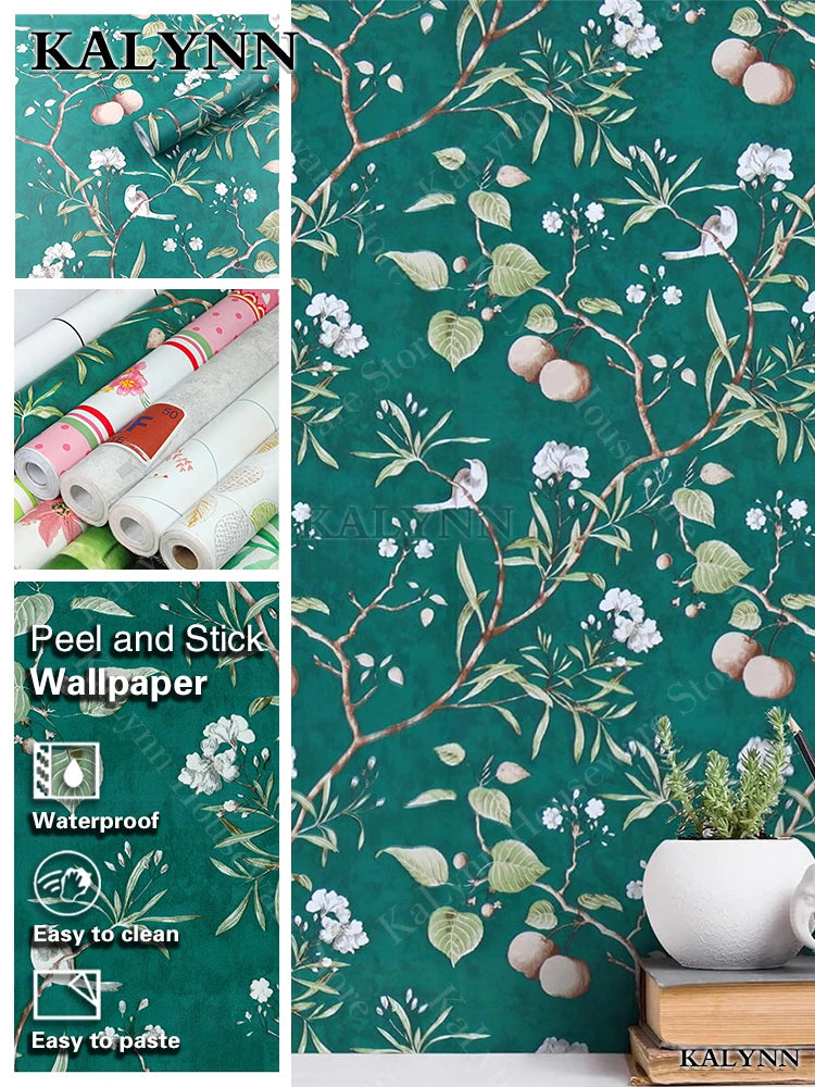 Green Floral Contact Paper Vinyl Peel Stick Wall Vintage Self Qme