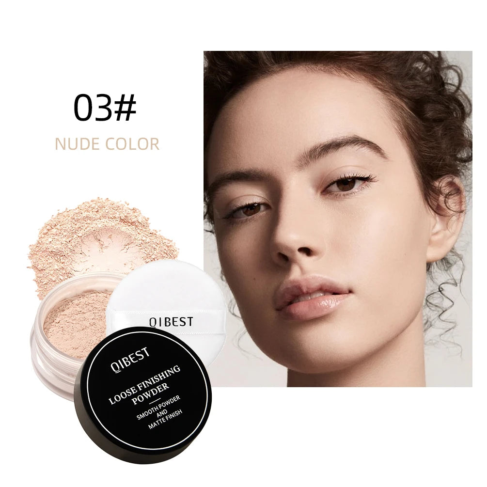 QIBEST Face Loose Powder Translucent Matte Setting Powder Oil-Control Reduce Pores Fine Line Long-Lasting Waterproof Face Makeup Qme 03