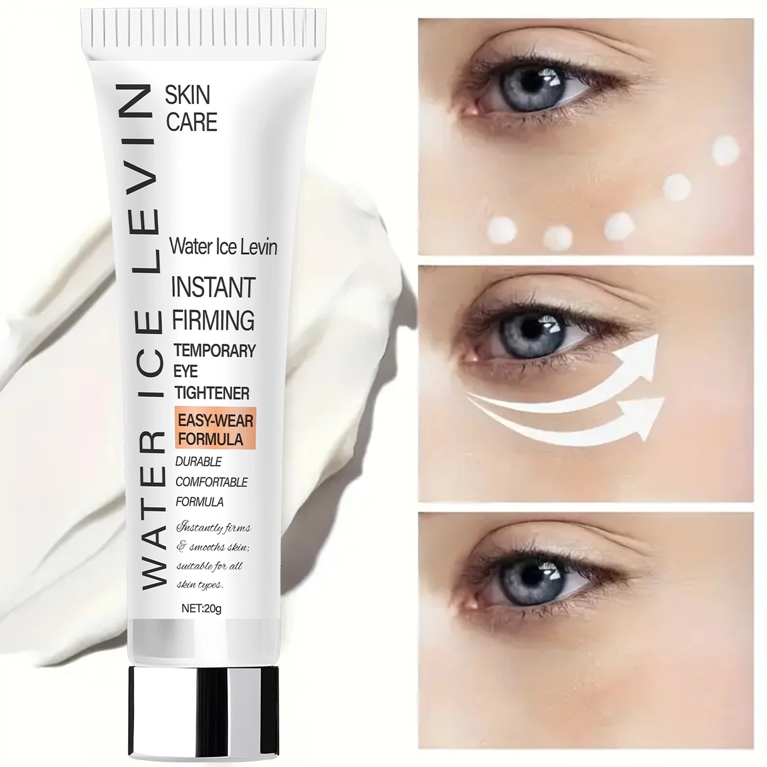 Levin Instant Firming Eye Tightener with Hyaluronic Acid & Retinol - Temporary Eye Cream for Smooth, Elastic Skin Qme