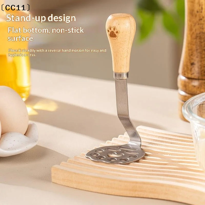 Stainless Steel Potato Masher Wooden Handle Food Grade Tool Home Qme