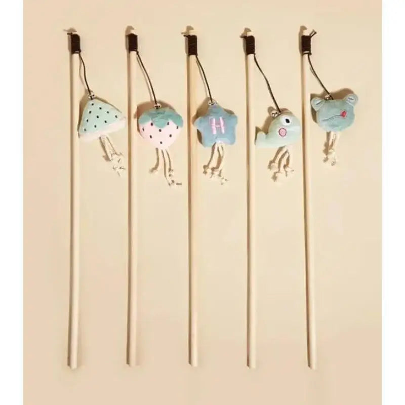 Cat Toy Cat Teaser Stick Handmade Cotton And Linen Woven Wooden Pole Cat Teaser Stick Cute Simulation Mouse Cat Interactive Toy Qme