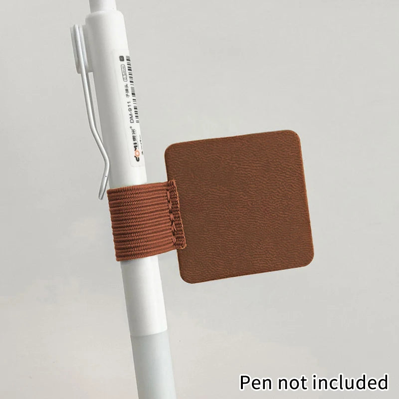 Pen Loops Pencil Holders Self-adhesive PU Leather Pad Stylus Books Qme Brown