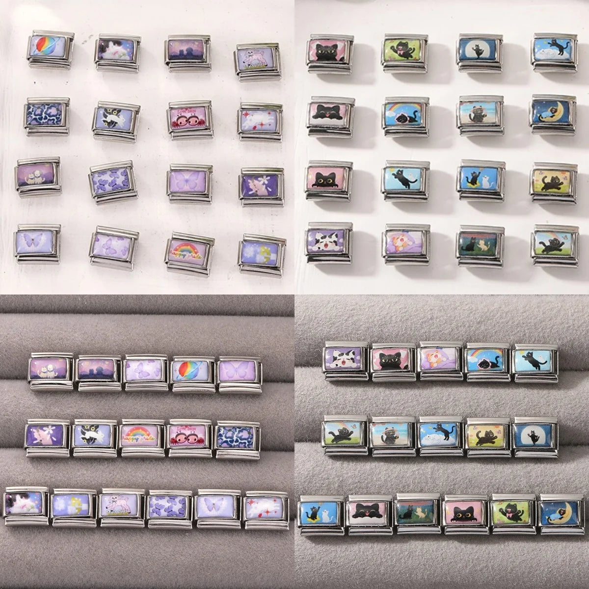 New Fashion Purple Series Flowers Cats Dogs Pet Italian Charms Fit 9mm Stainless Steel Women Fashion Bracelet DIY Jewelry Gift Qme