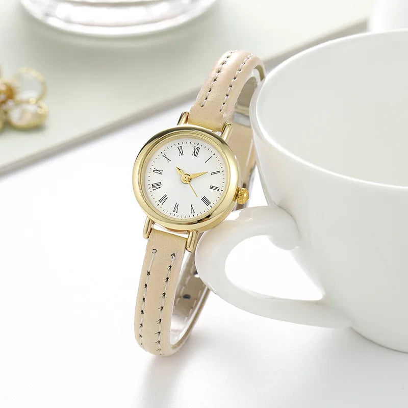 1 pcs simple watches for women small round girl belt watches quartz watch ladies wristwatches gift watch for mujer female watch Qme beige