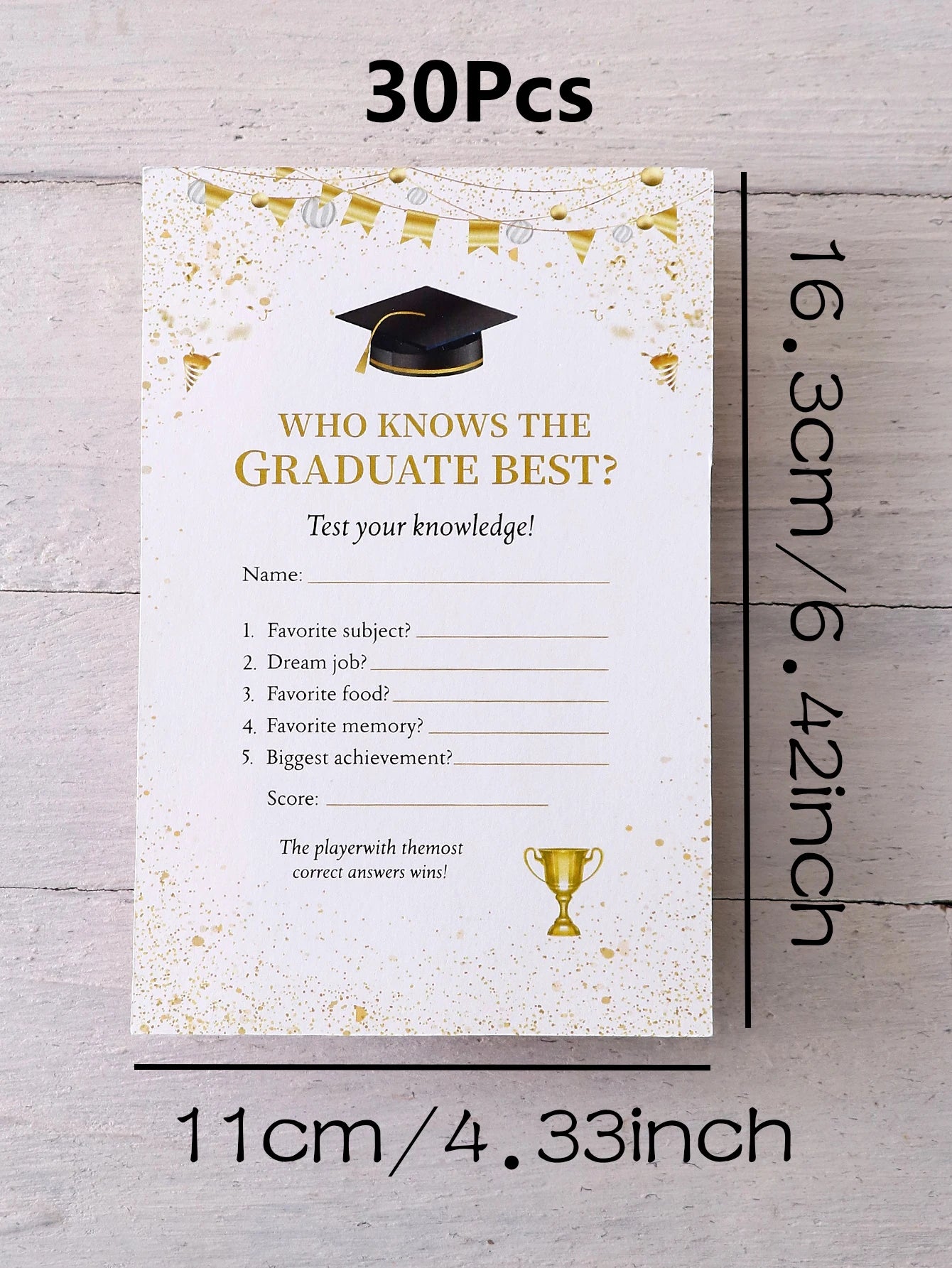 10/20/30Pcs Graduation Bunting, Hats, Trophies Style Games Card Tabletop Game for Students Grad Celebration Supplies Qme 30Pcs