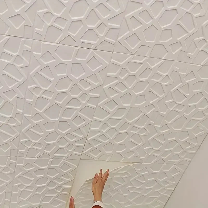 Self Adhesive 3D Grid Wallpaper Modern Waterproof Stain Resistant Wall Sticker Ceiling Living Family Indoor Wall Art Decor Qme
