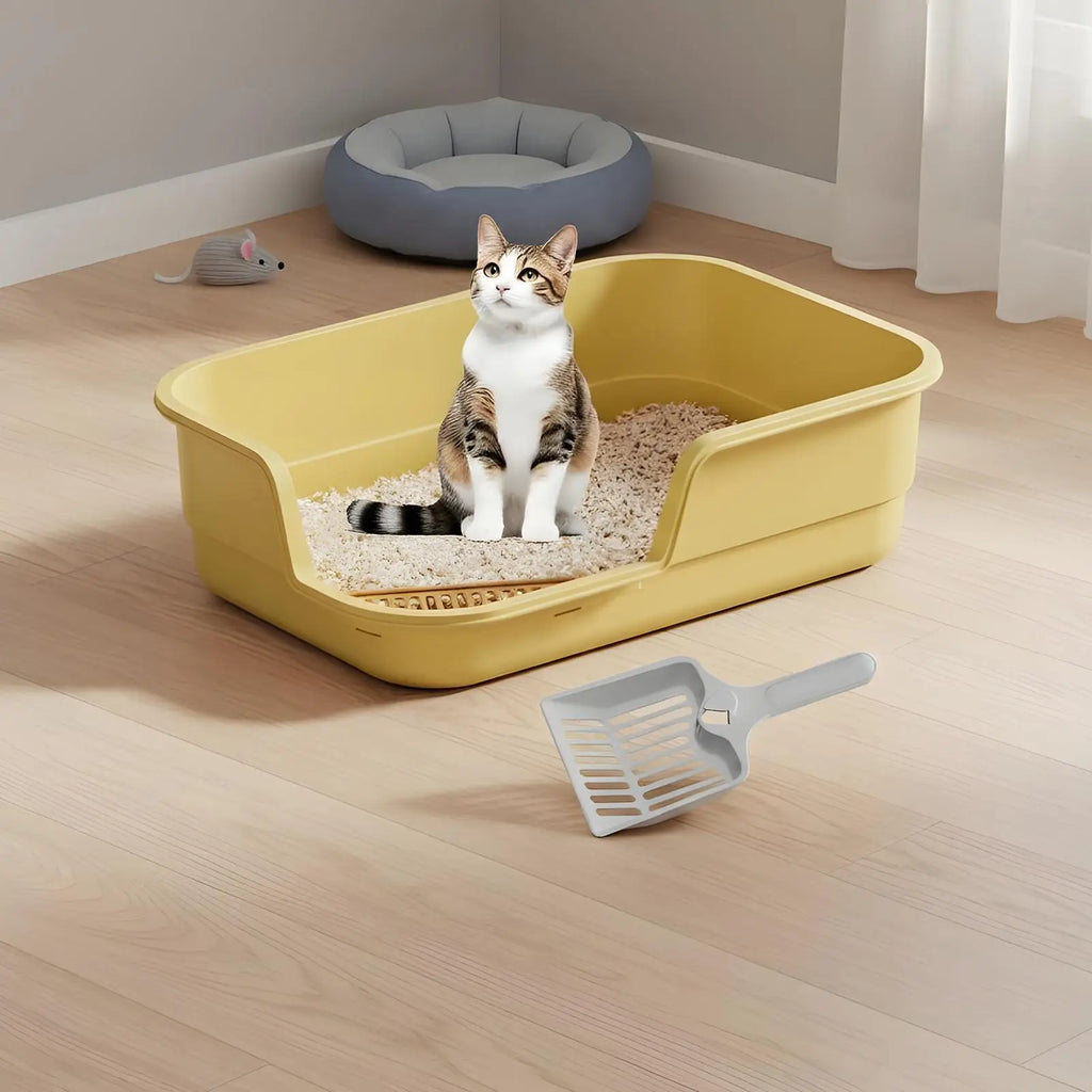 Cat Box Semi-Enclosed Easy Clean with Scoop Open Top Semi Enclosed Litter Box for Cleaning Odor Control Indoor Office Dorm Qme