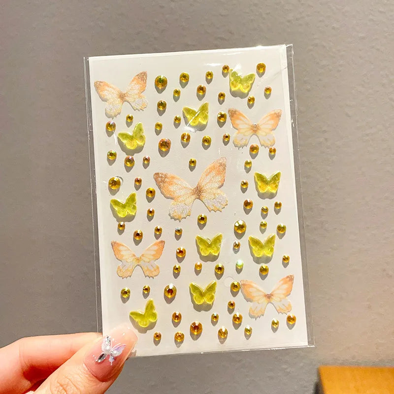 1Sheet Sparkling Butterfly Face Gems Dazzling Rhinestone Tattoos Stickers Eye & Facial 3D Fairy Gold Butterfly Stage Makeup Qme Yellow
