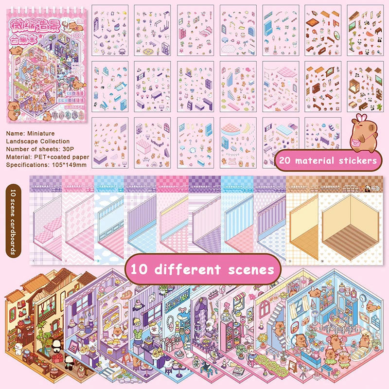Unique Cartoon DIY 3D Landscape Pocket Stickers Great Idea Birthdays Qme Pink