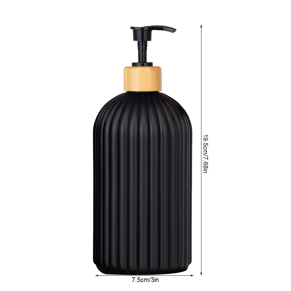 Strip Soap Dispenser with Bamboo Pump Refillable Shampoo Conditioner Hands and Dishes Soap Dispenser Bottle for Kitchen Bathroom Qme