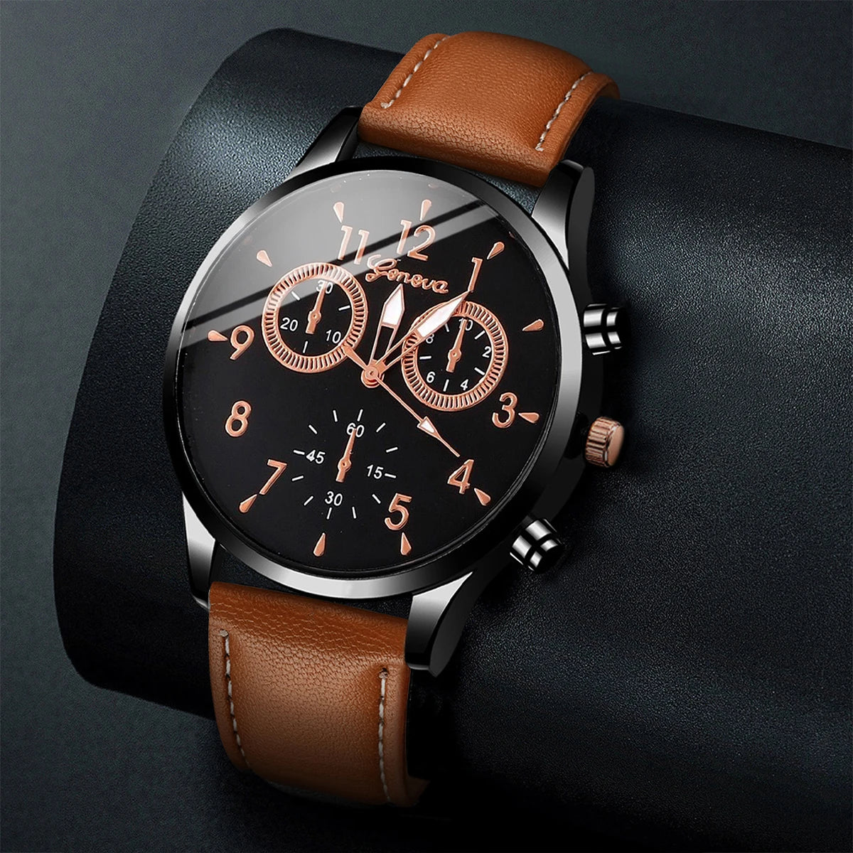 4 Pcs/Set Fashion Men's Casual Watches Men's Leather Bracelet Quartz Watch Man Present Bracelets Set (Without Box) Qme