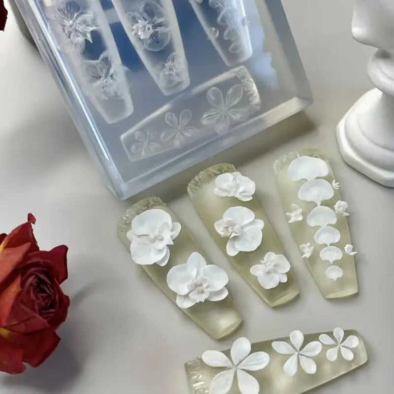 Soft Silicone 3D Nail Mold Orchid Flower Template DIY Art Decoration Qme
