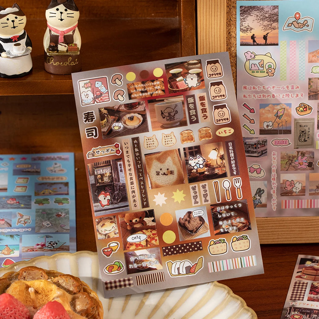 30/60 Sheets Vintage Flavors Street Series Sticker Book Food Creative Handbook DIY Scrapbook Framed Albums Japanese Stationery Qme