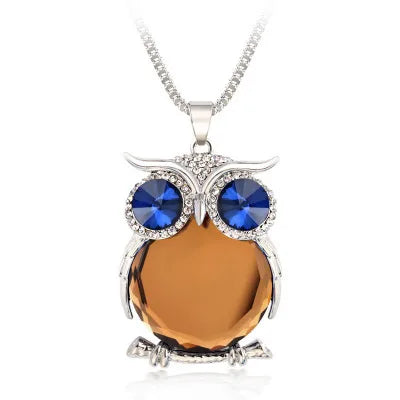 New Vintage Crystal Owl Necklaces Fashion Design Pendant Necklace Women Sweater Chain Jewelry Clothing Accessories Qme White Coffee 80cm