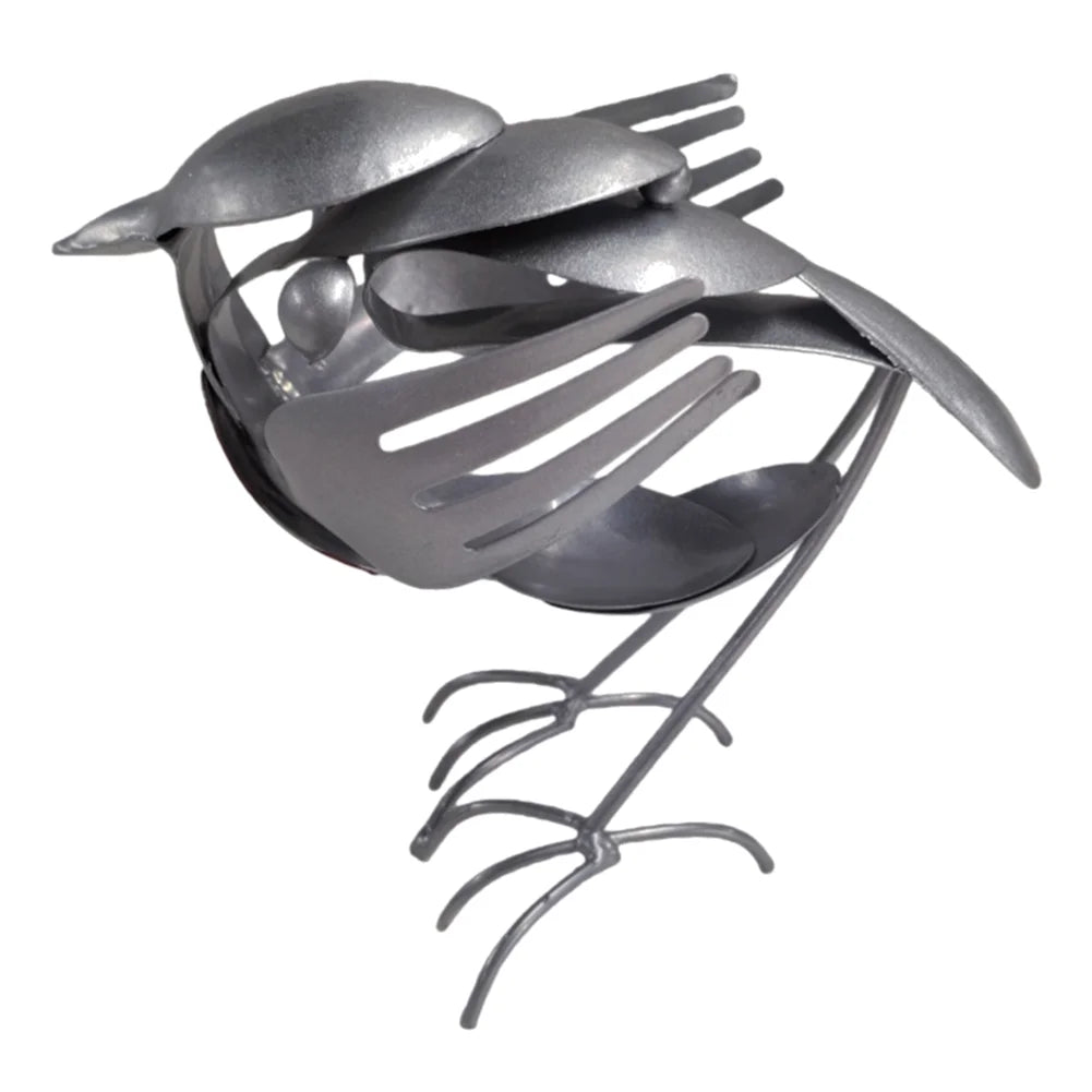 Metal Bird Sculpture for Outdoor Garden Yard Decor Handmade Recycled Fork & Spoon Bird Statue Unique Gift for Bird Lovers Qme 1 PCS