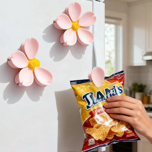 1/2/4pcs Sakura Magnetic Refrigerator Magnet Sealing Clip Petal Sealing Clip Household Snacks Fixed Clip Kitchen Accessories Qme
