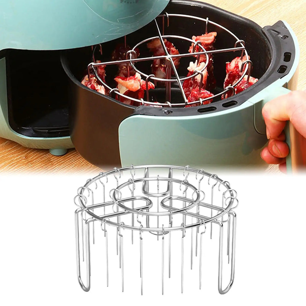 Oven Rack Stainless Air Fryer Skewer Rack Heat-Resistant Stainless Steel Grilling Skewer Rust-Proof Reusable Non-Stick Chef Tool Qme