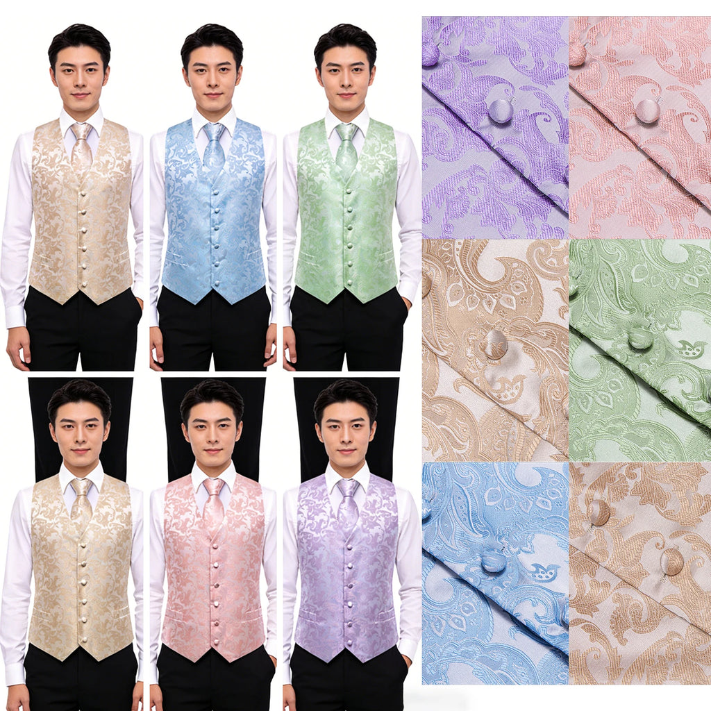 Men's Pastel Paisley Jacquard Vest Matching Tie 6 Soft Options Qme