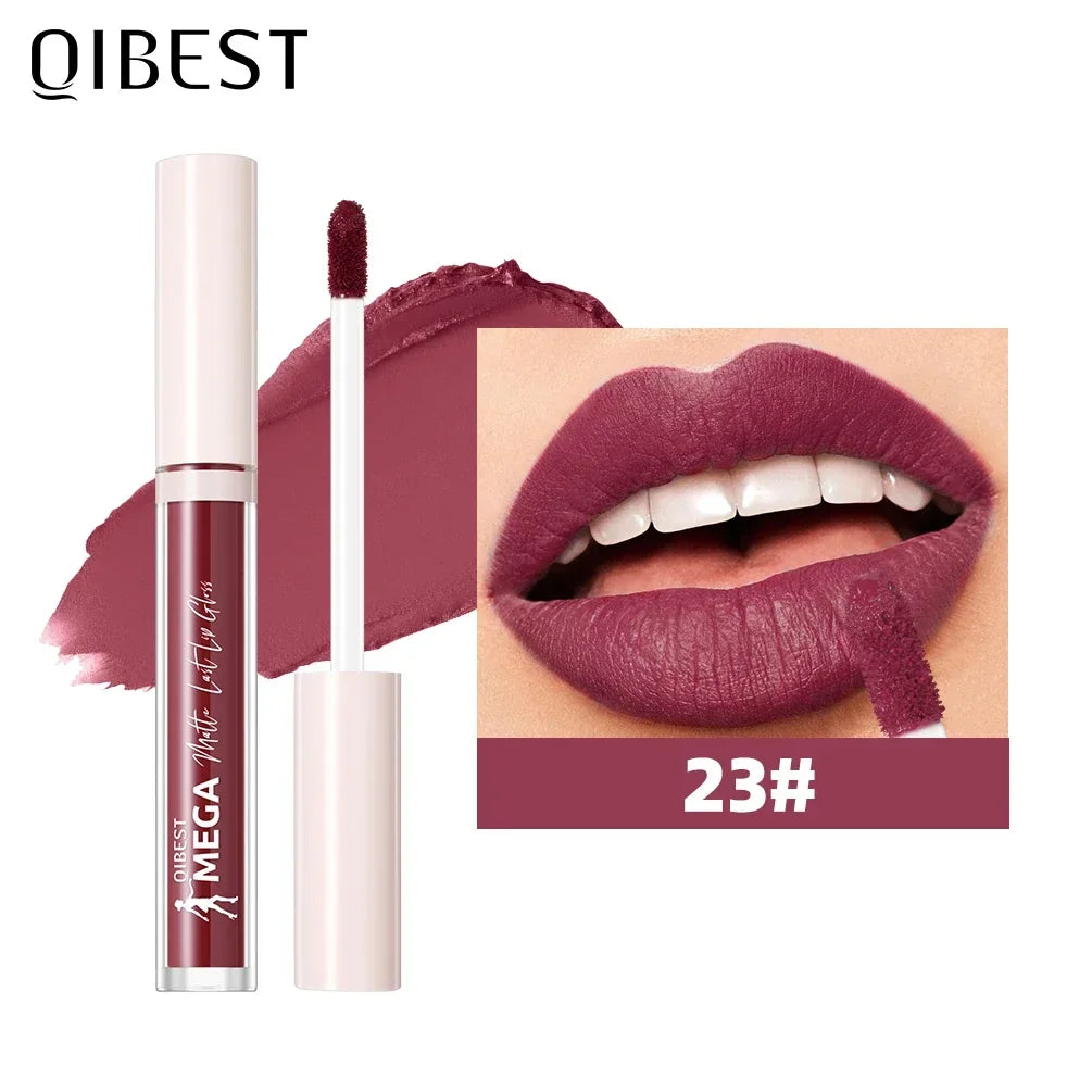QIBEST New 24 Colors Matte Liquid Lipstick Long lasting Nude Brown Purple Lip tint Non-Stick Sexy Red Lipgloss Waterproof Makeup Qme 23