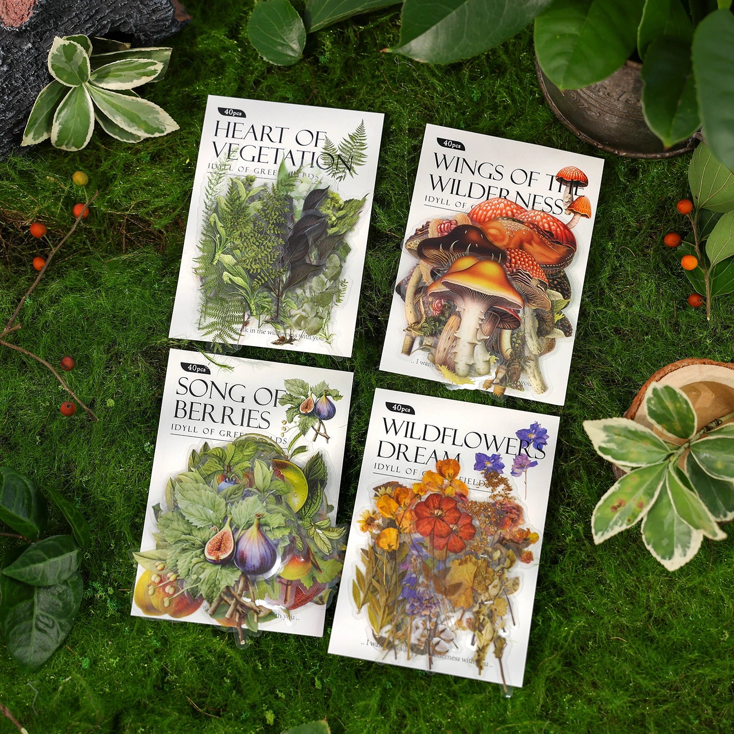 40 Pcs/pack Plant Flower Mushroom PET Stickers Diary Album Scrapbooking Supplies Planner Decorative Stationery Sticker Qme