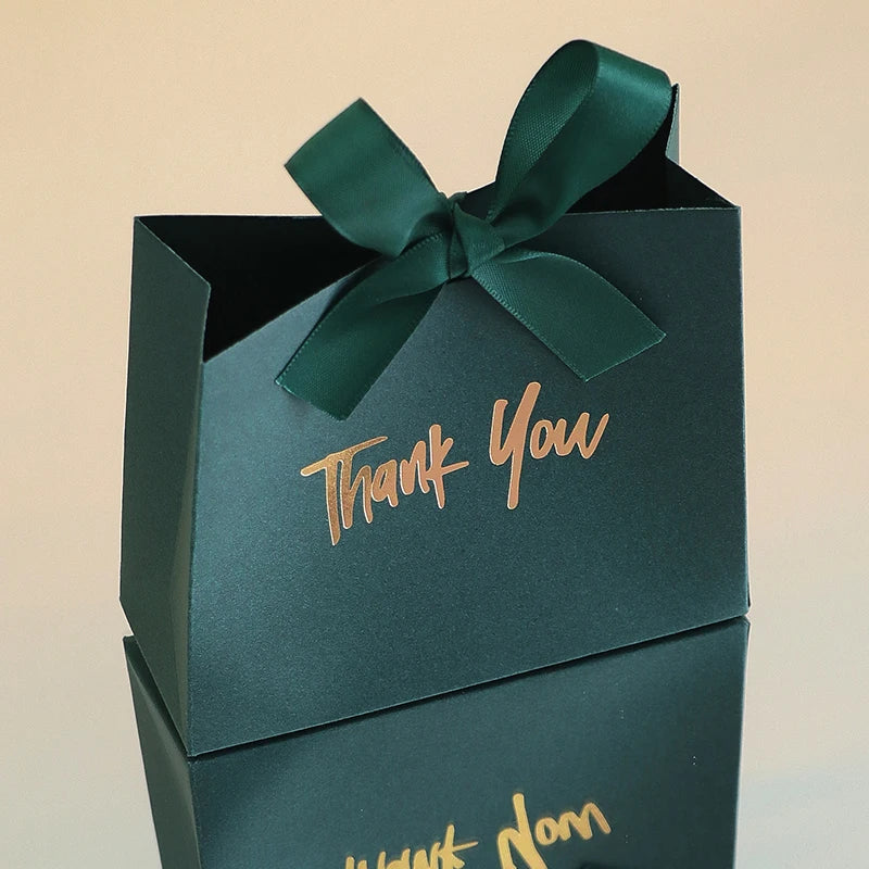 10 Mini Gift Boxes/Gift Bags with Gold Ribbon and Thank You Text Design, Available in Various Colors, Perfect for Wedding Favors, Mother's Day, Father's Day Party Gifts, and Small Gifts, as Well as Birthday, Gender Reveal, Gr Qme 10Pcs Green Other Other