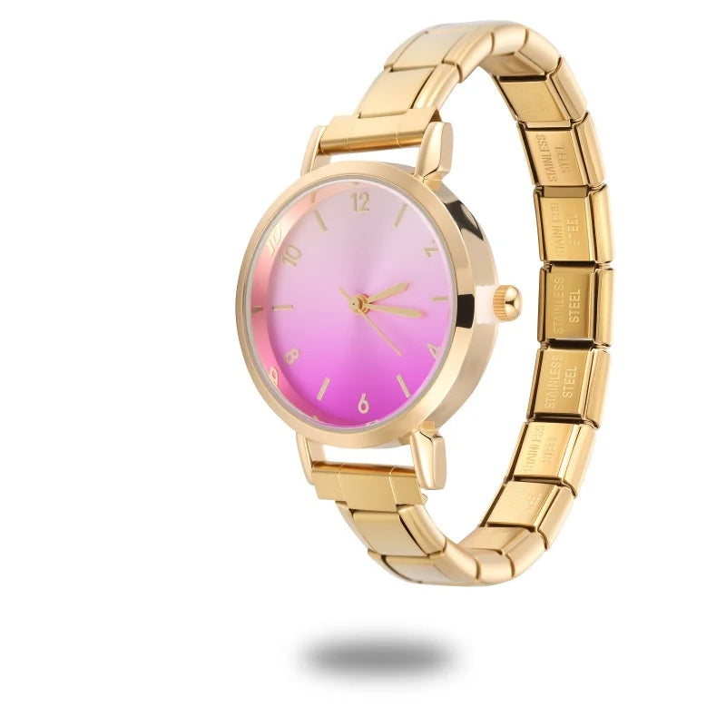 Fashion Women's Stainless Steel Round Blush Watch DIY Bracelet Bangle