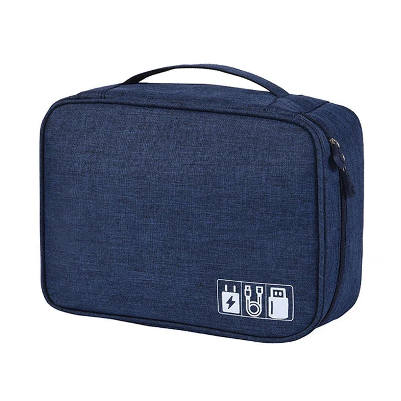 Portable Waterproof Digital Electronic Organizer Cable Storage Bag USB Data Line Charger Plug Storage Bag Travel Cable Organizer Qme Navy 2Layer(28x10x21cm)