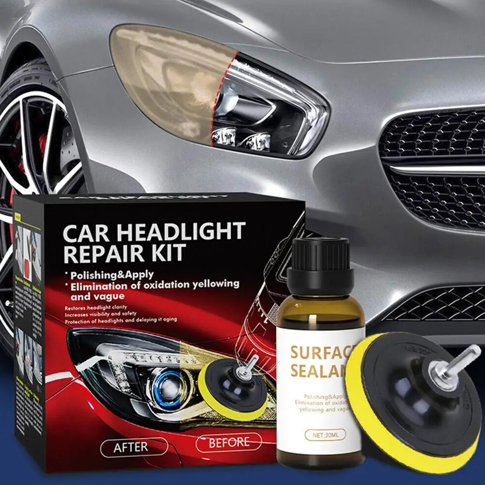 Car Headlights Restoration Kit Chemical Brightener Headlight Polisher Restorer Polishing Paste Set Auto Headlamps Wax Sanding Qme
