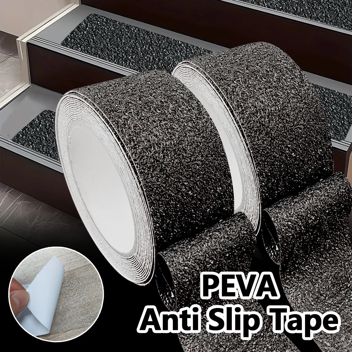 Anti-Slip Safety Tape, PEVA Material with Gravel Pattern, Waterproof Rubber Adhesive for Indoor/Outdoor Use on Plastic Surfaces Qme