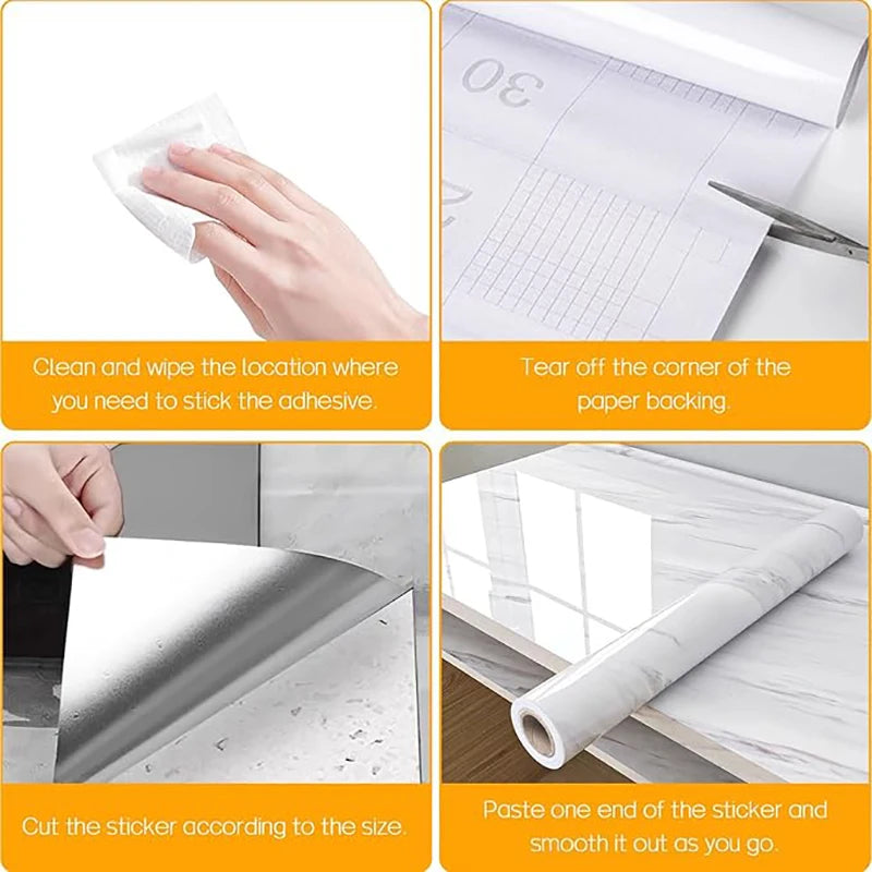 55cm waterproof oil resistant mildew proof wallpaper marble pattern self adhesive wall sticker for kitchen cabinet countertop Qme