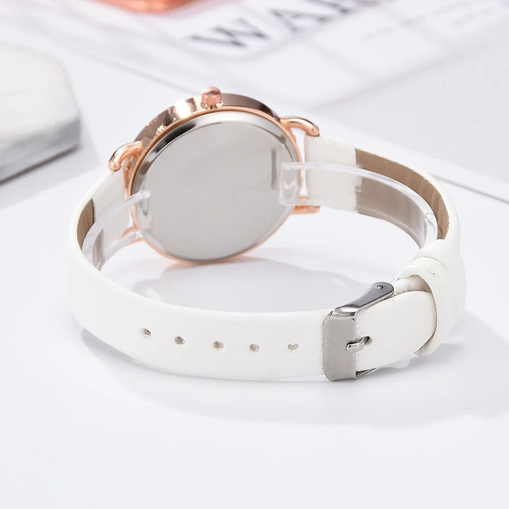1-piece casual women's watch, moon digital dial, women's leather strap, quartz watch, women's watch Qme