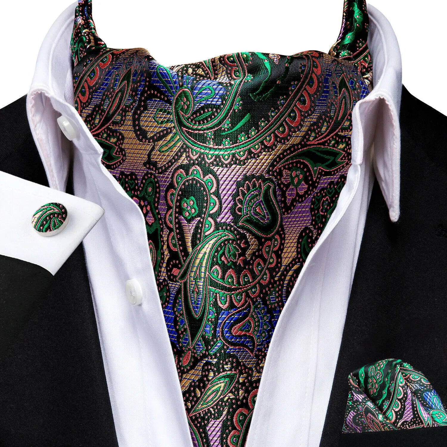 Men's Ascots Fashion Luxury Paisley Cravat Set with Cufflinks and Handkerchiefs for Daily Casual Outing Qme LDAS1056