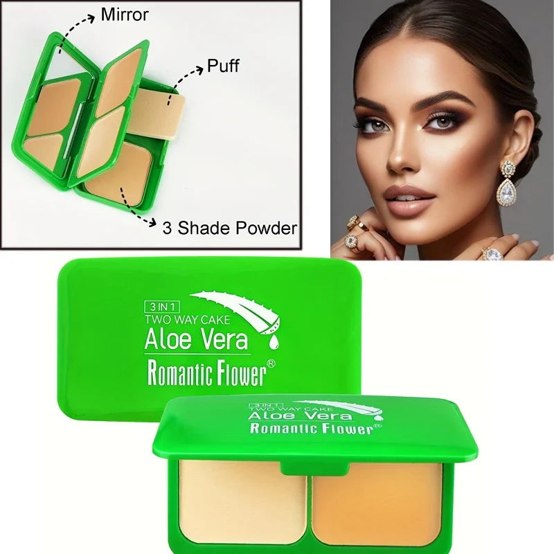 3-in-1 Double-Layer Aloe Vera Matte Powder Foundation Waterproof Sweatproof Long-Lasting Oil Control for Summer Makeup Set Qme